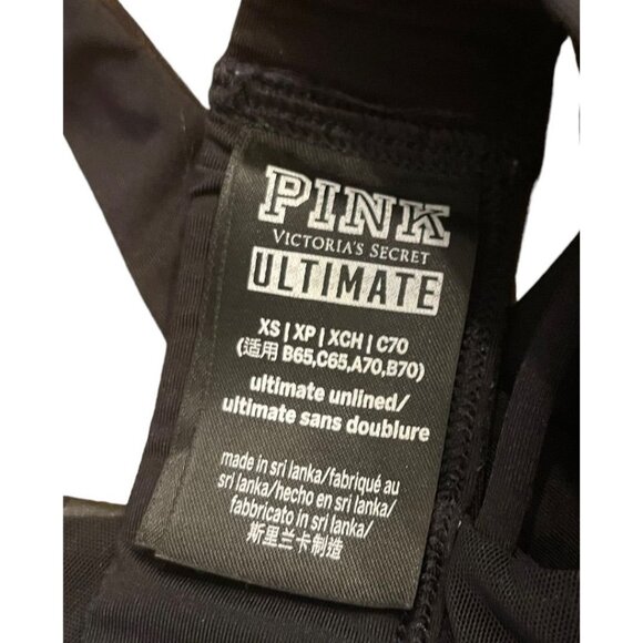 XS Victoria Secret Pink Ultimate Unlined Sports Bra Black Palm Trees - Picture 11 of 12